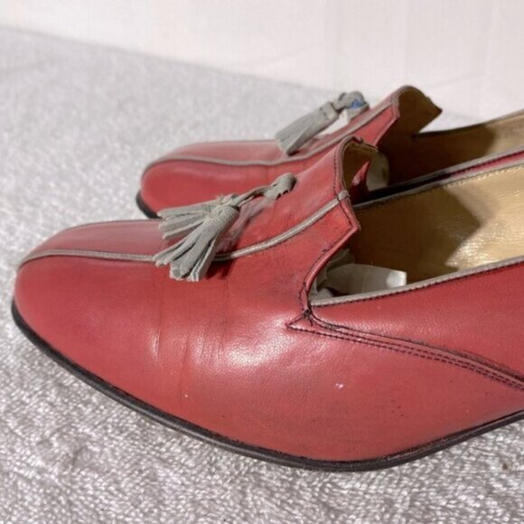 Vintage Barker Coral Leather Slip On Low Heel Loafers W Grey Tassels 9 - Picture 9 of 16